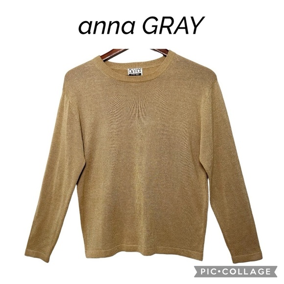Anna Gray Vintage 1987 Women Silk Gold shimmering stretch sweatshirt size M - Picture 1 of 8